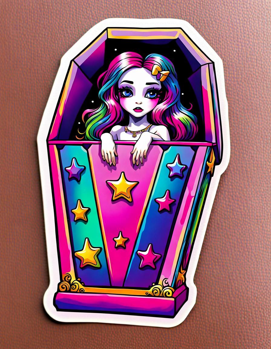 Lisa Frank Wicca Pink Coffin Sticker Design