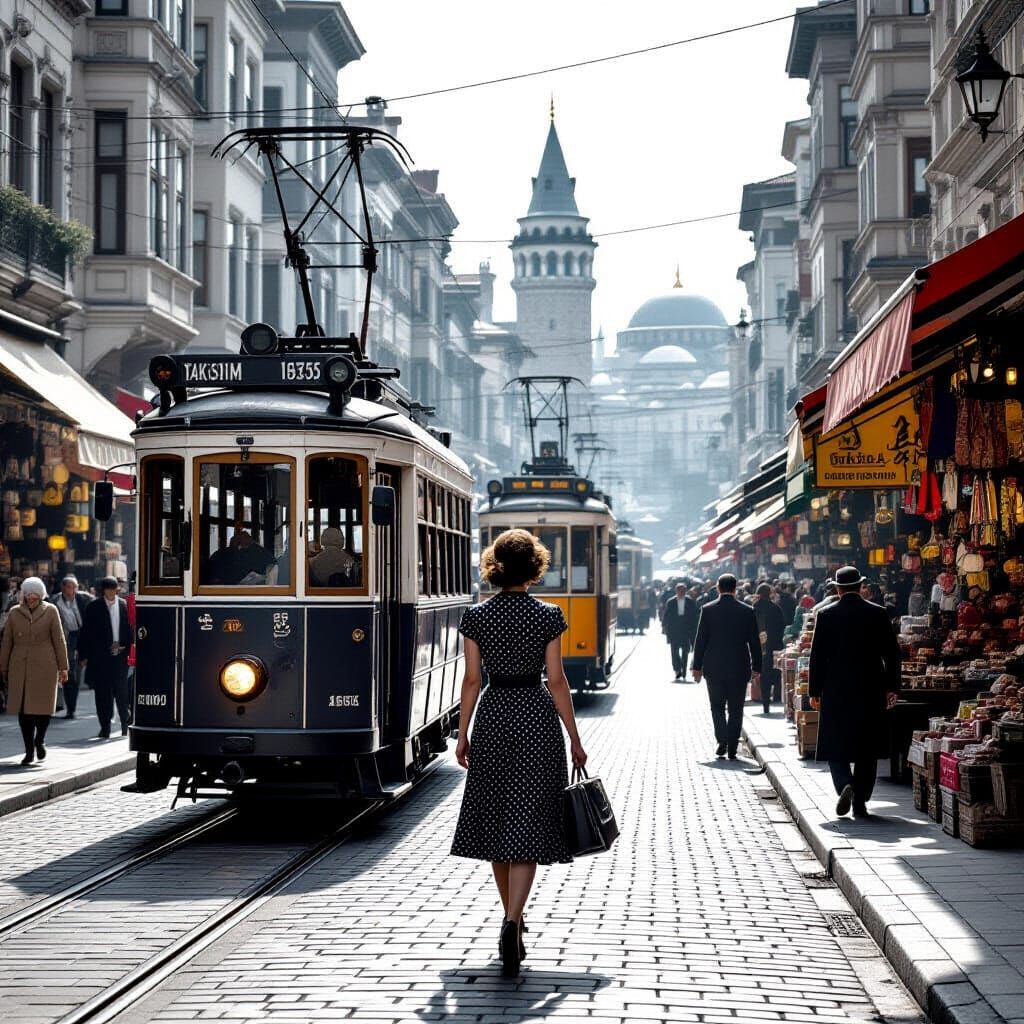 1950s Istanbul Street Scene in Black and White