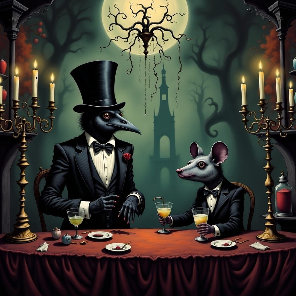 Raven and Rat in a Gothic Tavern