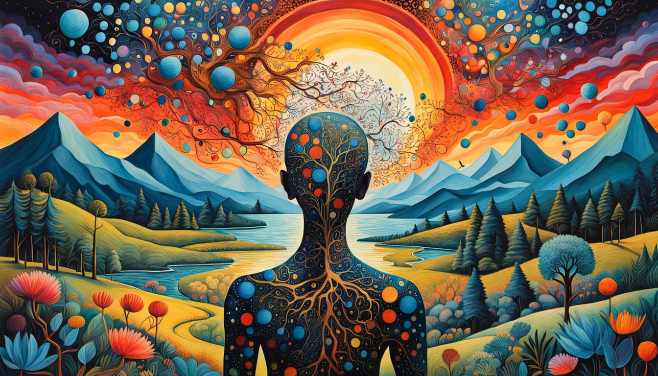 Surreal Self-Improvement Landscape in Vibrant Digital Art