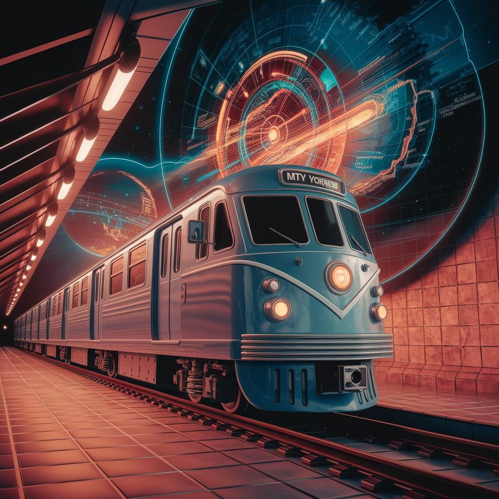 NYC Subway Art: Cosmic Maps & R1 Train in 3D CGI Style