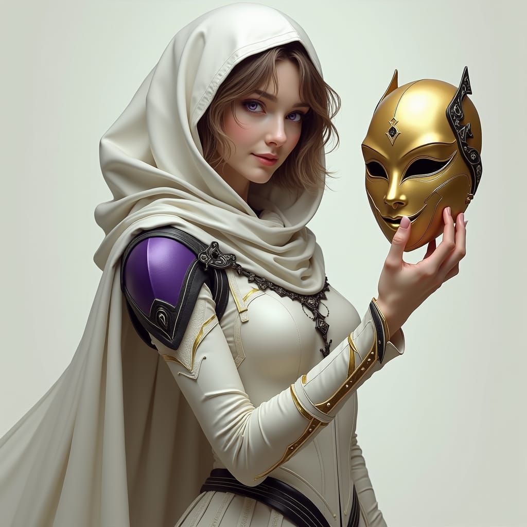Mysterious Woman with Golden Mask in Ethereal Style