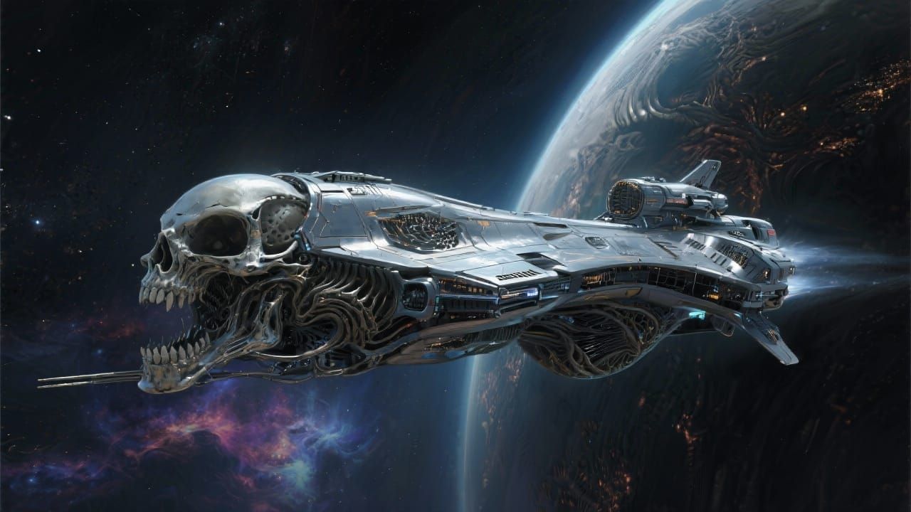 Alien Space Battlecruiser in Hyperrealistic Concept Art Styl...