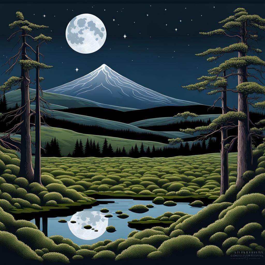 Badger Mountain Forest Under Moonlight