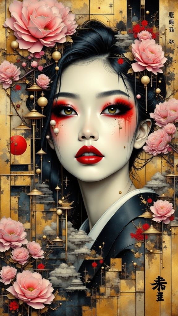 Geisha Portrait in Abstract Fantasy Art Style