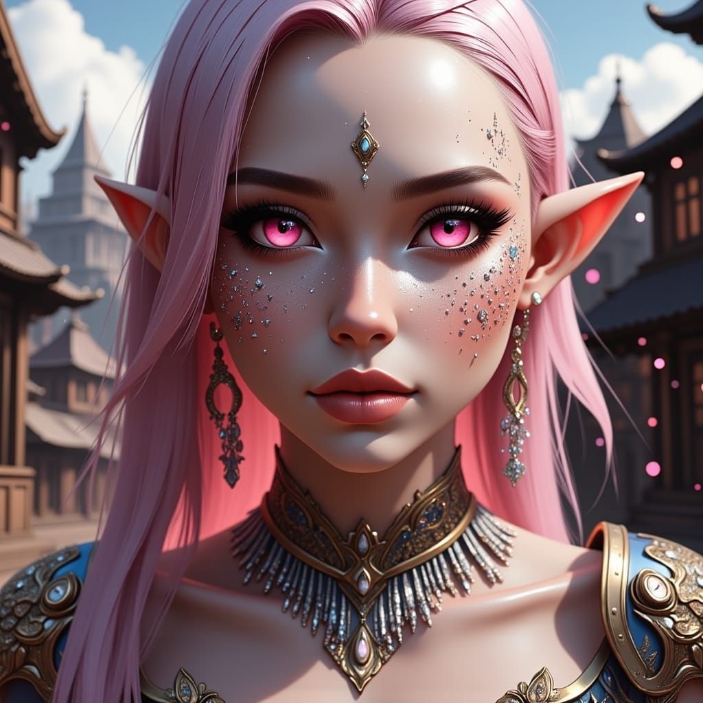 Pink-Eyed Half-Orc Giantess in Hyperrealistic Style