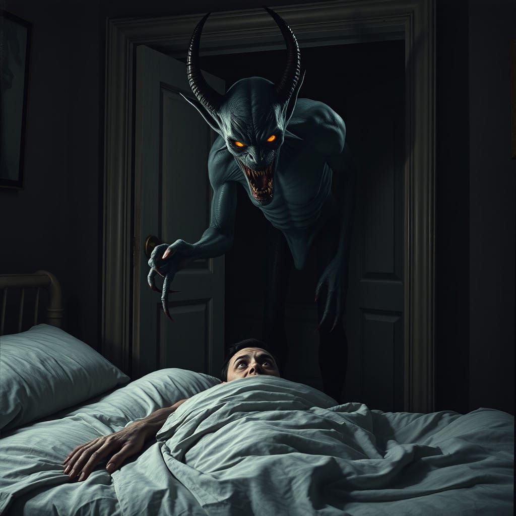 Surreal Nightmare Demon Emerges from Closet Shadows in Ultra...