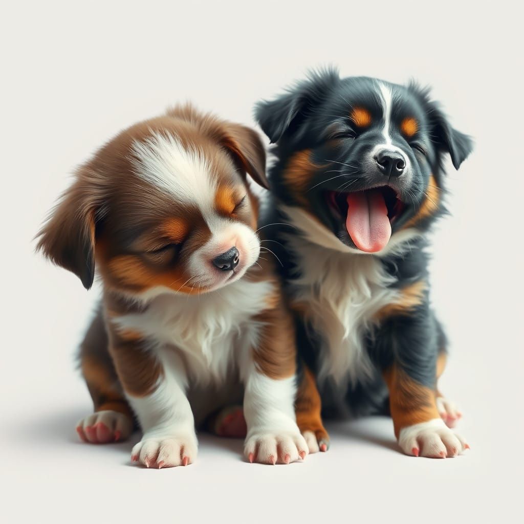 Cute Hyperrealistic Study of Sleeping and Yawning Puppies