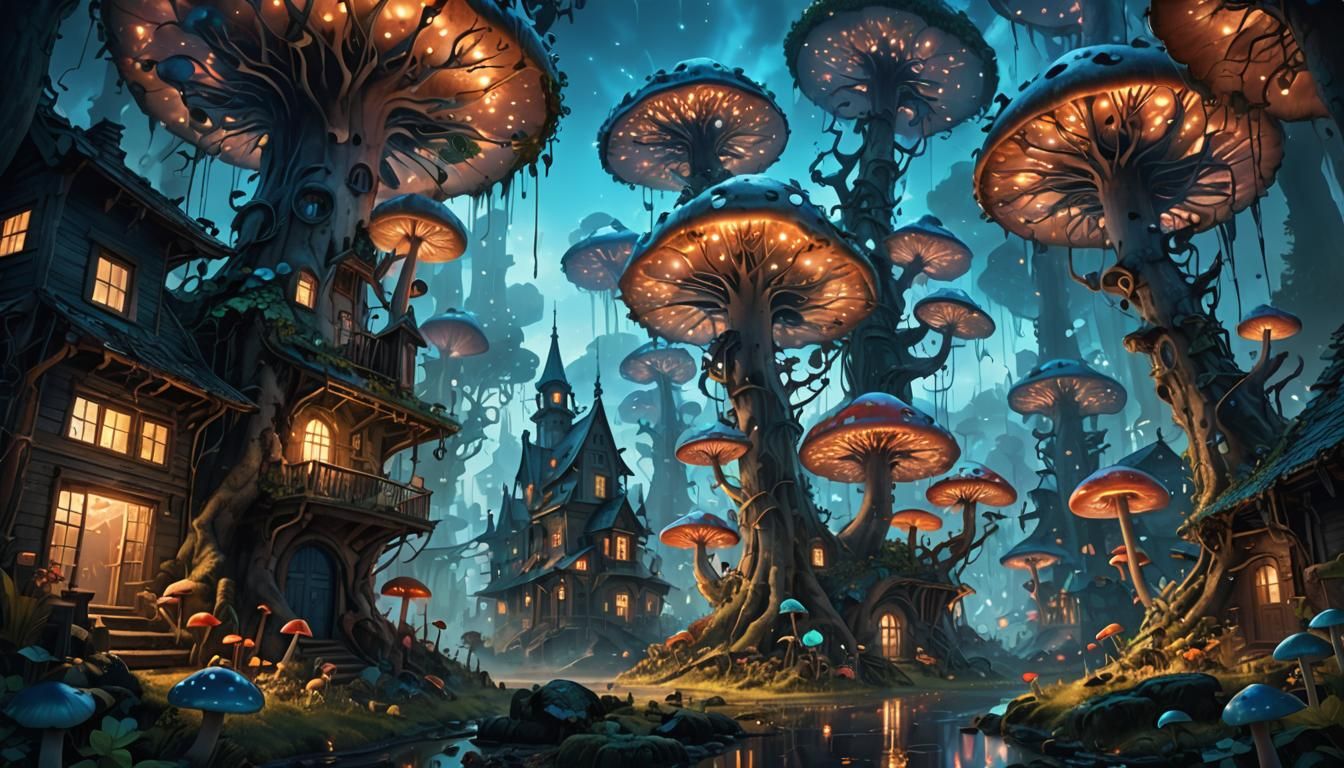 Surreal Forest Town as Matte Painting