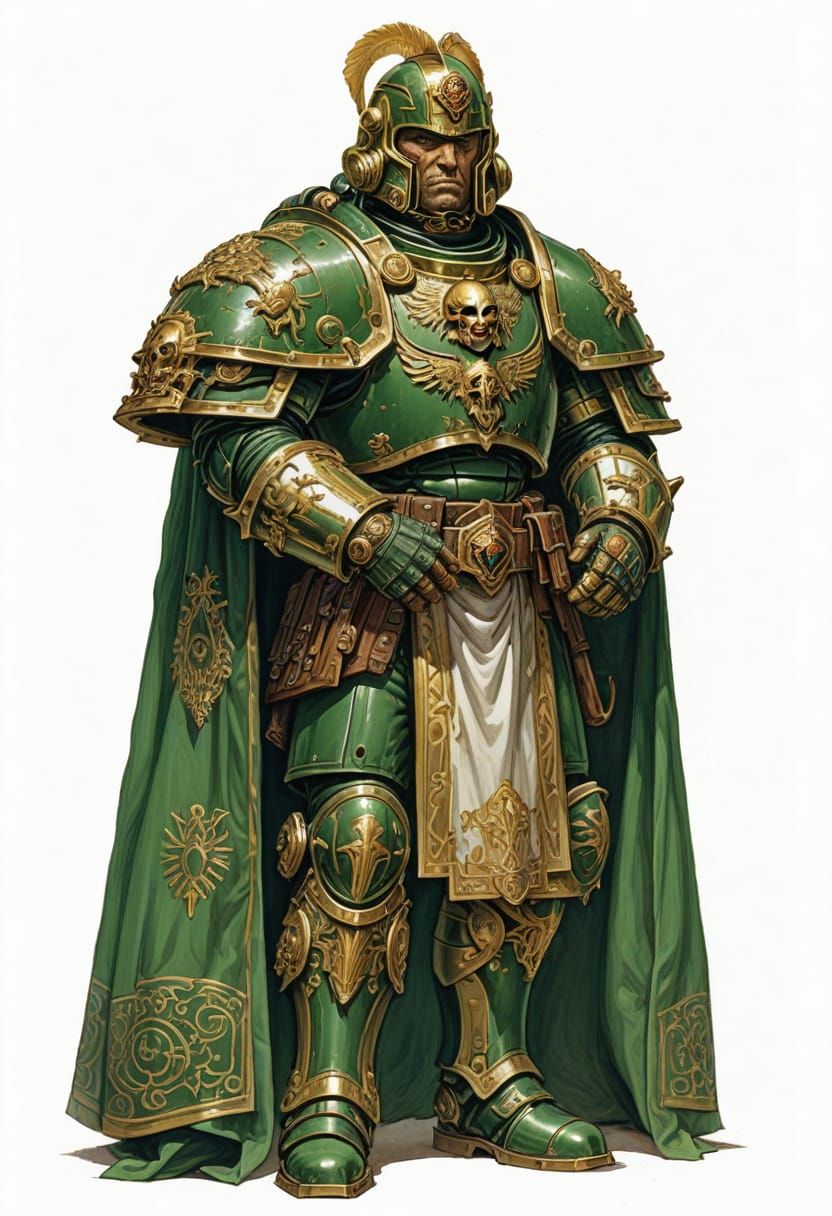 Space Marine in Green and Gold Armor