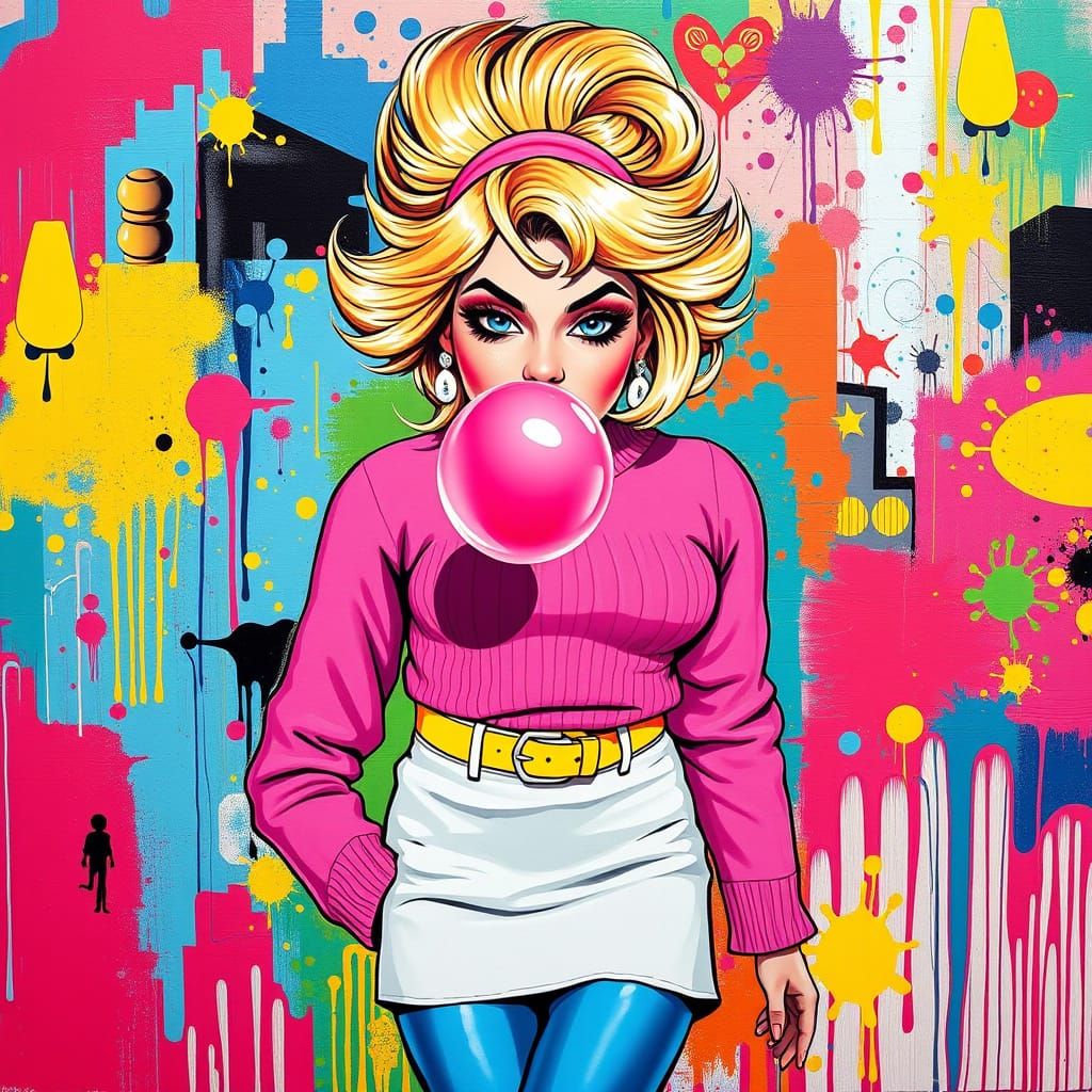 Neon Pop Princess Blows Pink Bubblegum