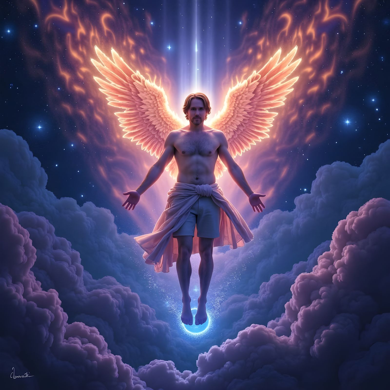 Ethereal Aetherpunk Celestial Being in Starry Night Sky