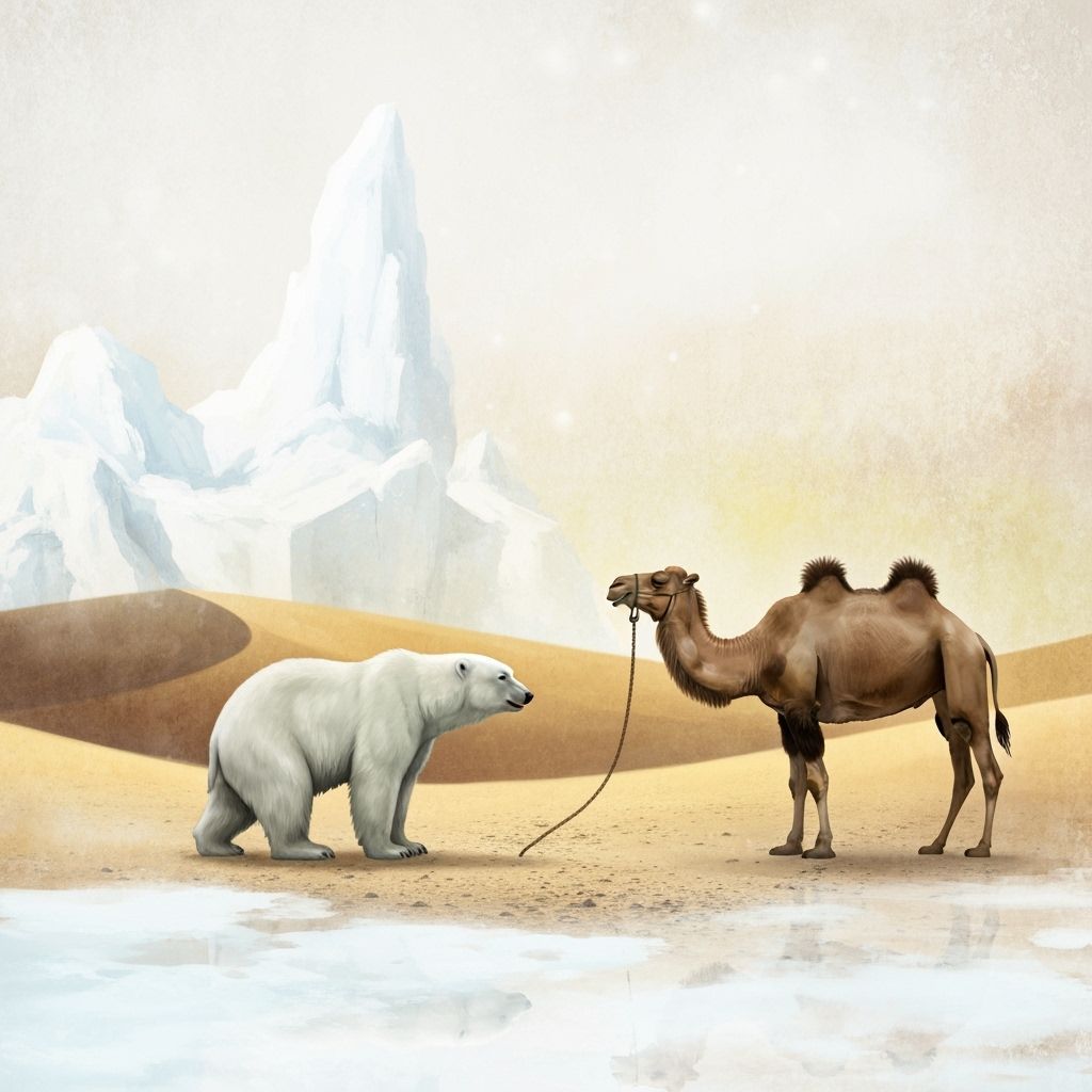 Polar Bear Meets Camel in Magical Ink Painting