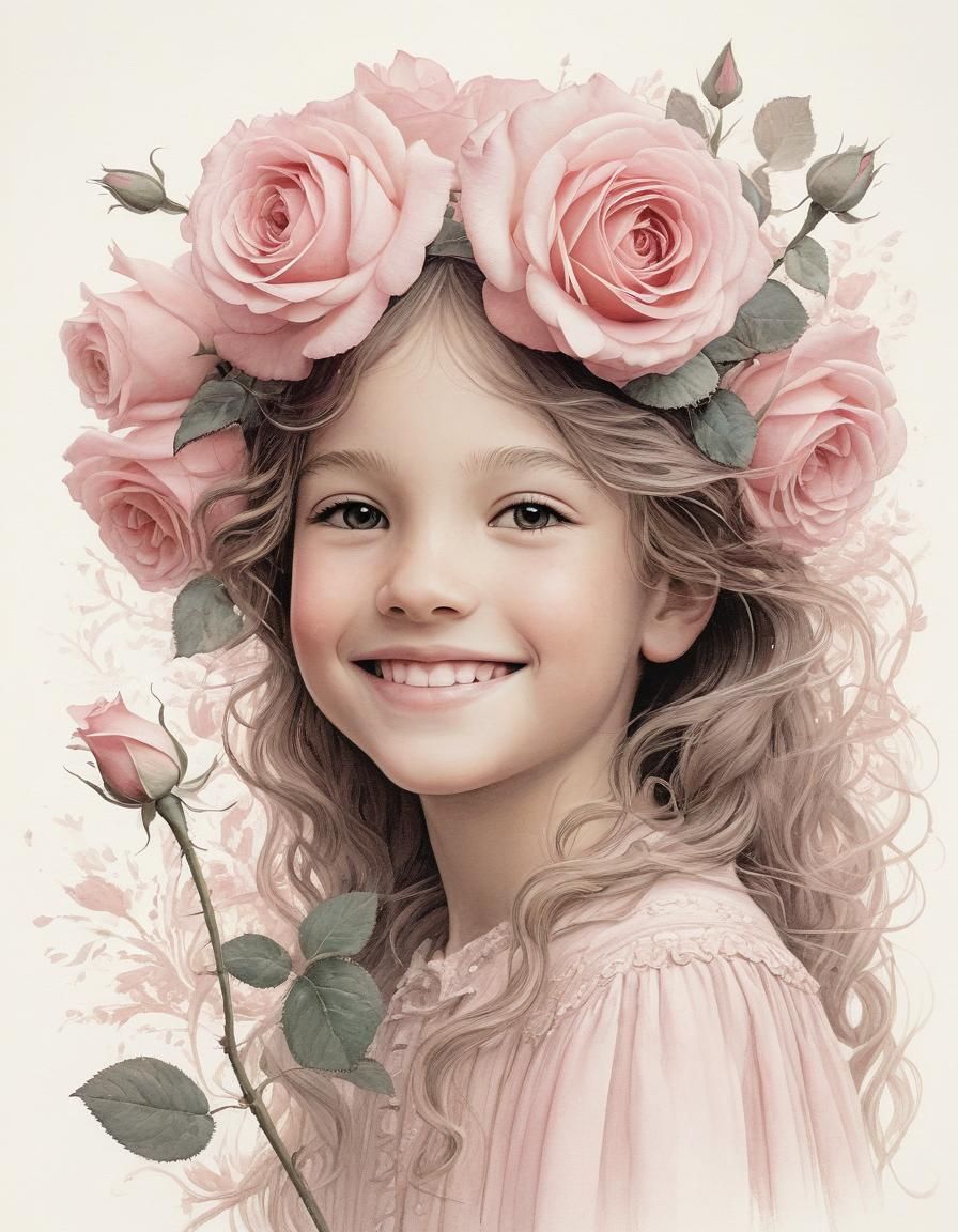 Ethereal Portrait of Diana Winfield with Pink Roses