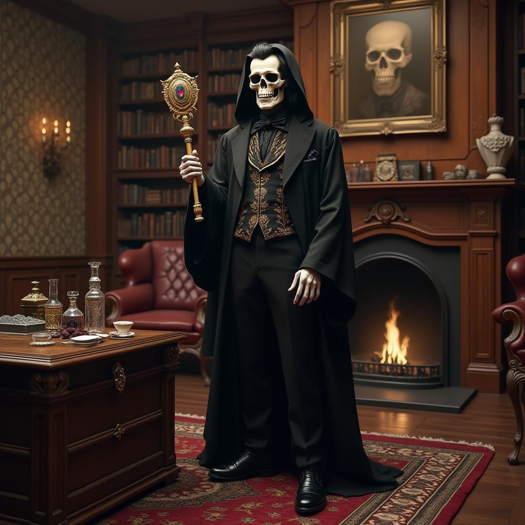 Lich in Victorian Study with Gold Scepter