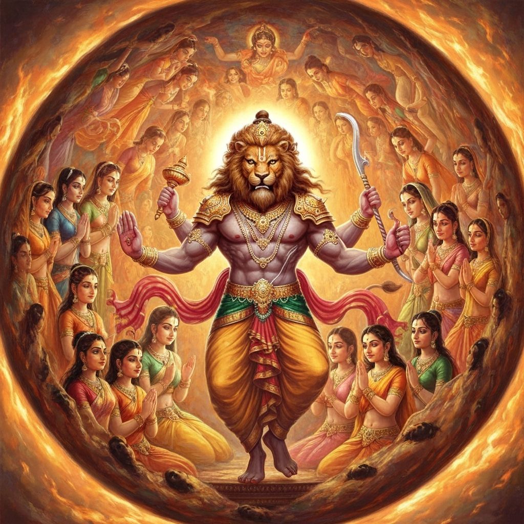 Narasimha Avatar Fusion: Lion Face and Fiery Gopis