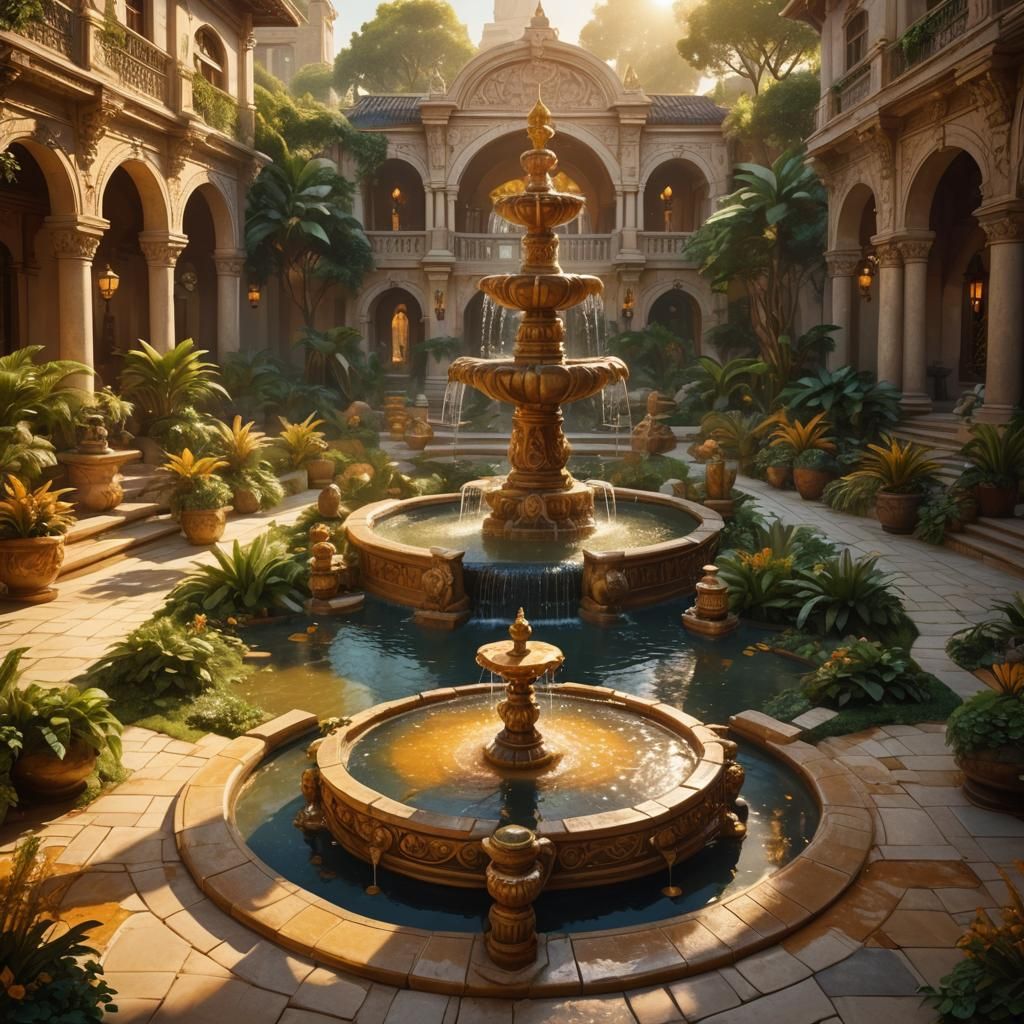 Amber Kingdom Courtyard: Fantasy Concept Art