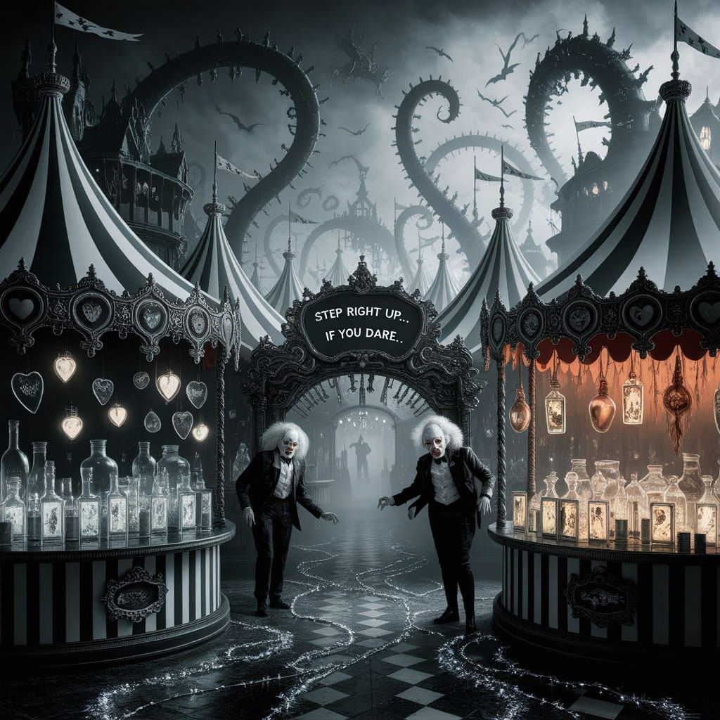 Surreal Cursed Carnival at Midnight: A Gothic Scene