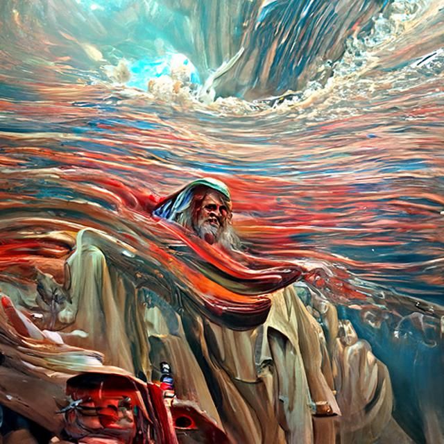 Moses Parting Red Sea in Psychedelic Oil Painting
