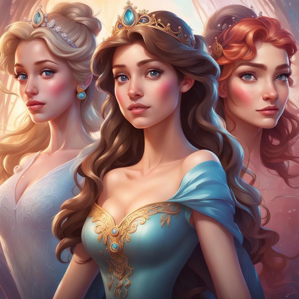 Disney Princesses Portrait in Hyperdetailed Digital Art