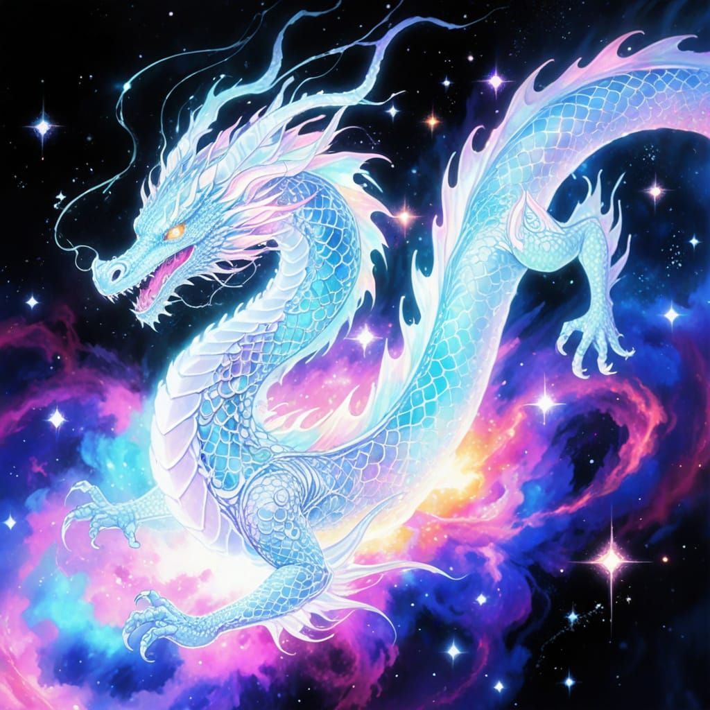Ethereal Dragon Soaring Through Psychedelic Nebula