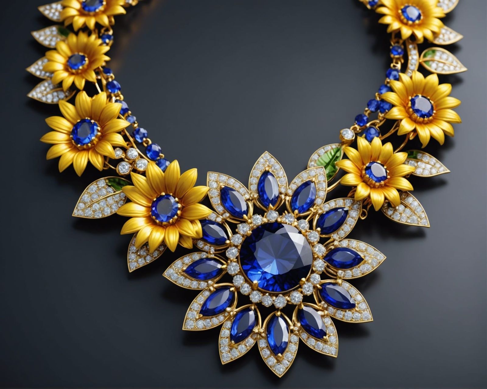 Sunflower Sapphire Necklace in Chrome and Gold