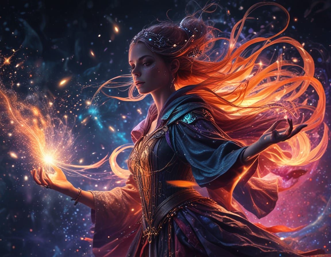 Whimsical Sorceress in a Kaleidoscope of Magic