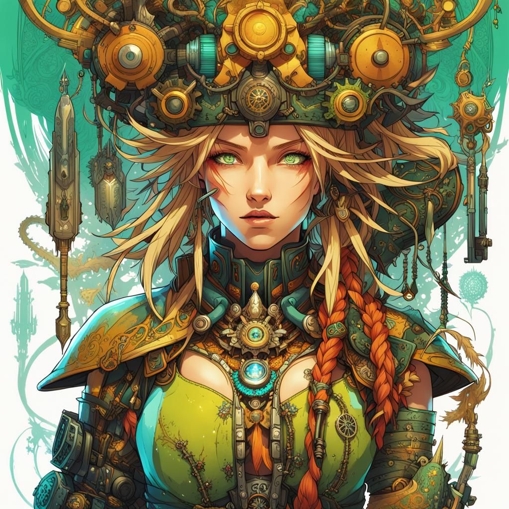 Rikku Surrounded by Gears: Digital Concept Art