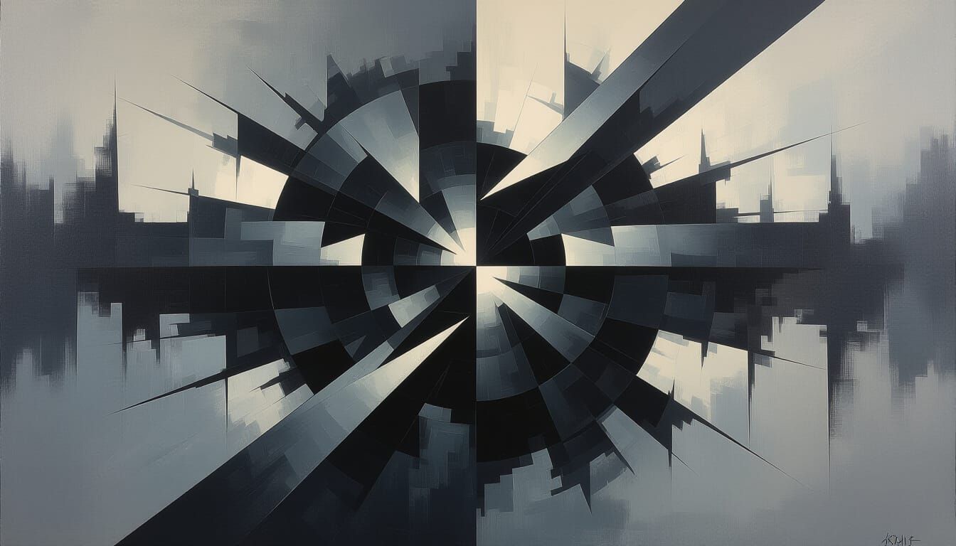 Ominous Abstract Intersecting Lines in Monochromatic Art