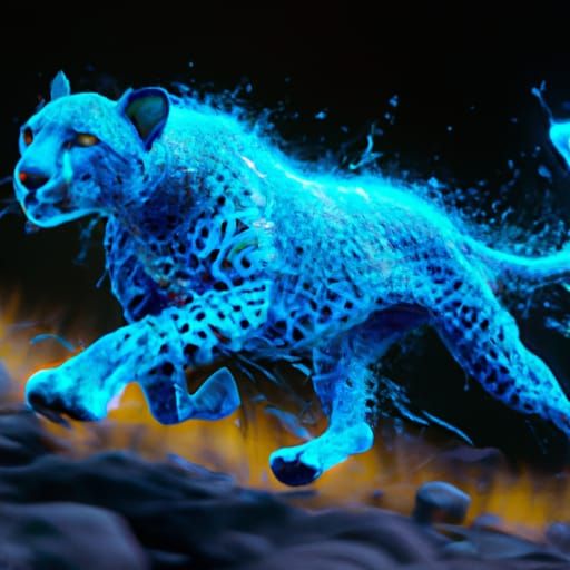 Electric Blue Cheetah Running: Fantasy Concept Art