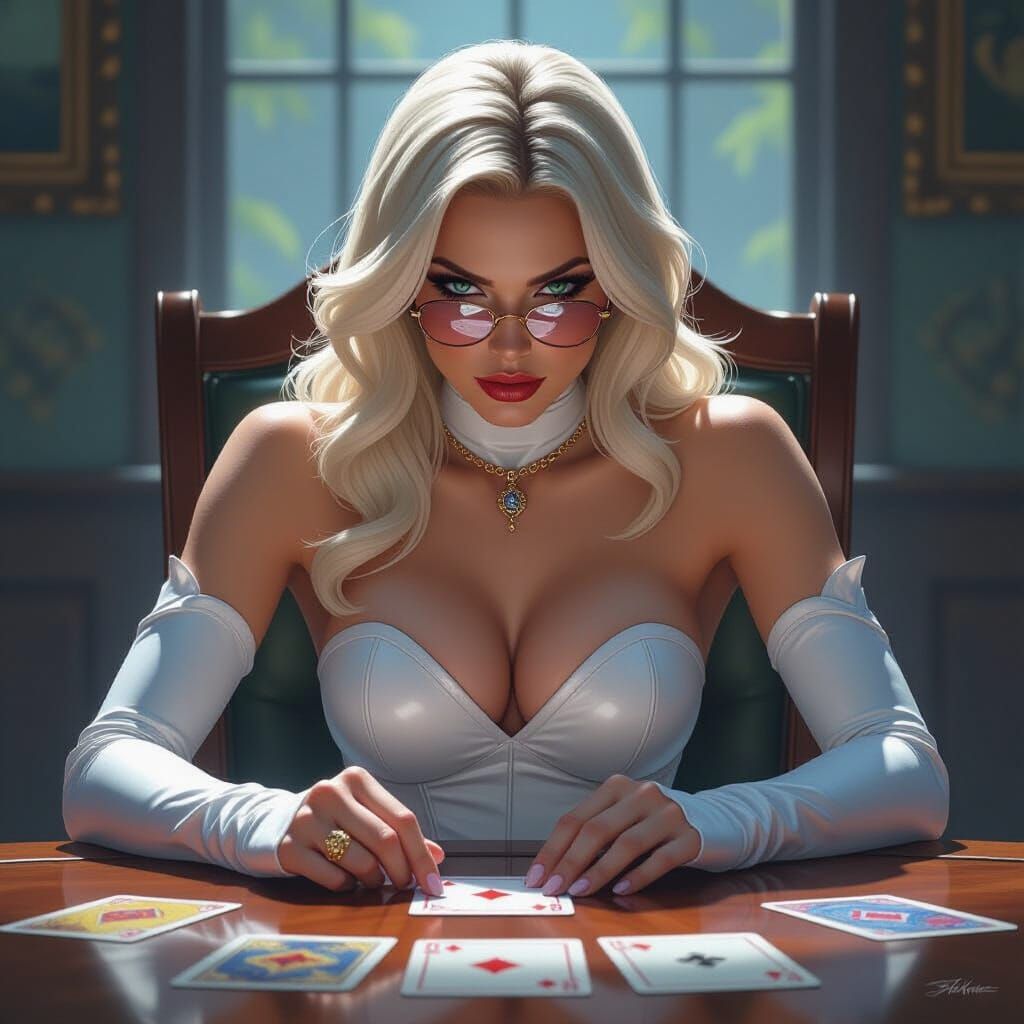 Emma Frost Plays Magic The Gathering In Noir Style