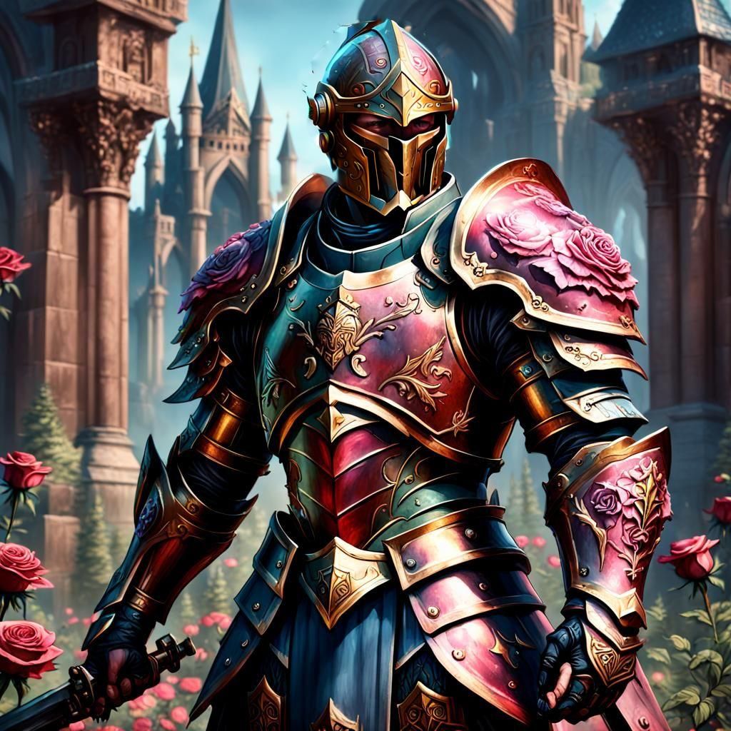 Rose Armored Paladin in Detailed Matte Painting