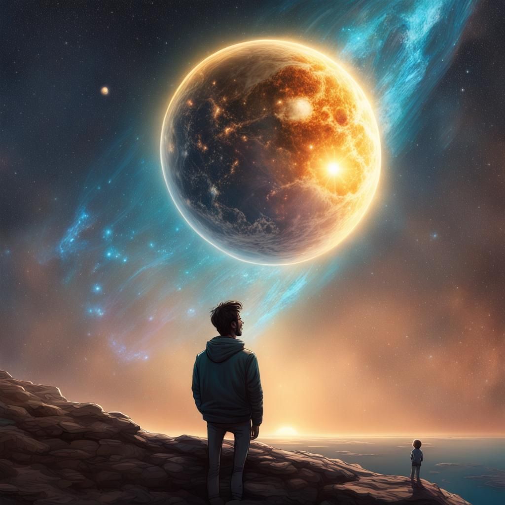 Man Watches Starry Sky with Newborn Star Reflection