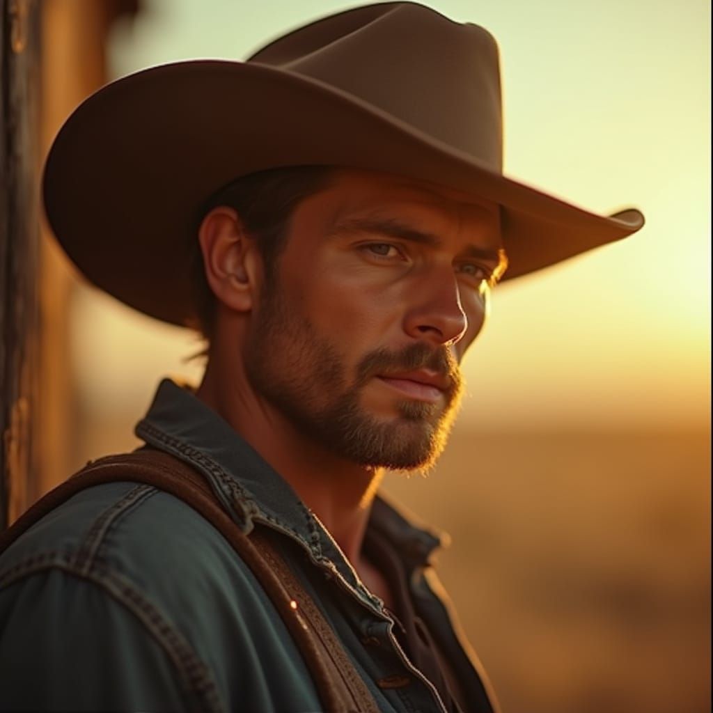 Captivating Cowboy Portrait in Western Cinematic Style