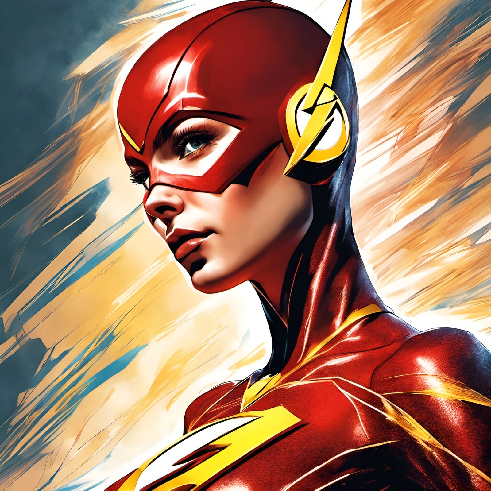 Gorgeous Flash Superheroine Portrait in Digital Illustration