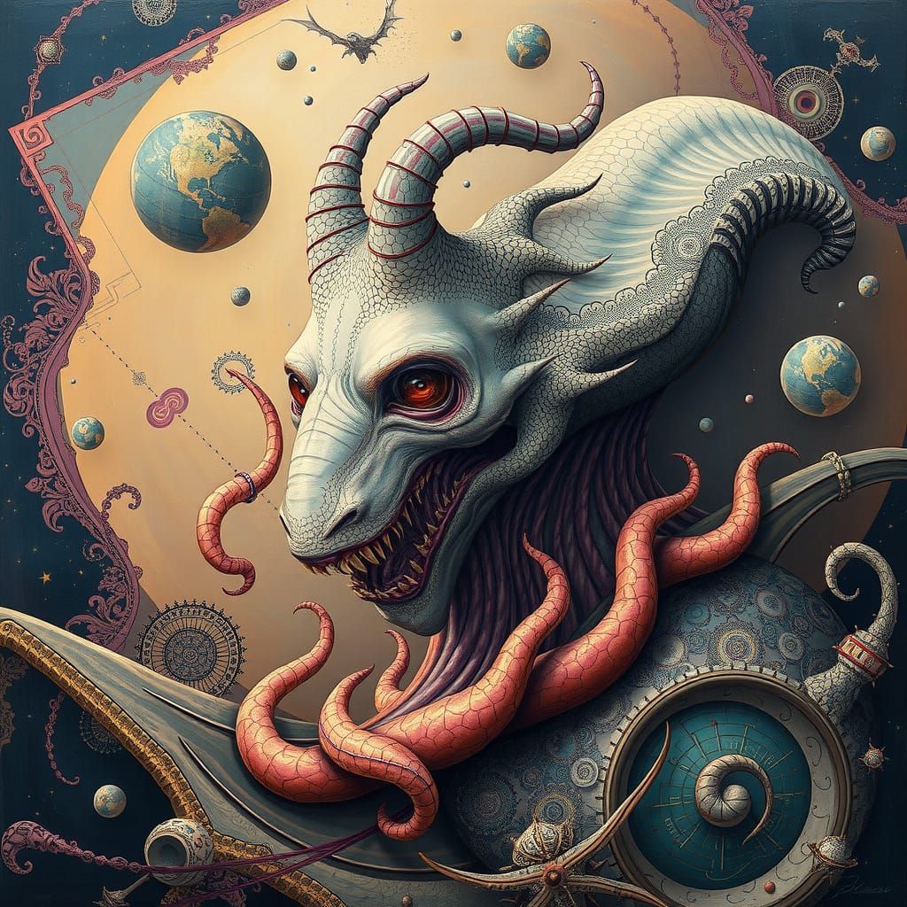 Surreal Melting Creature in Cosmic Fractal Environment