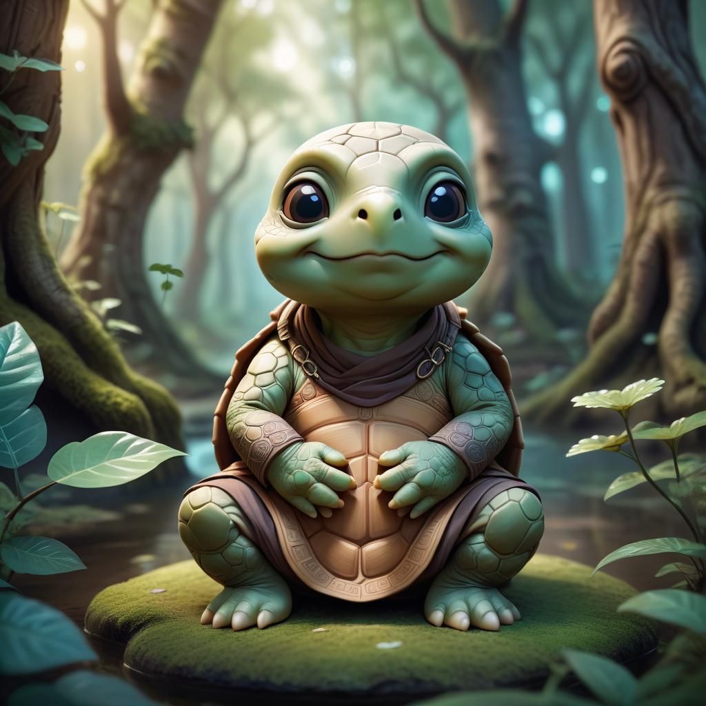 Whimsical Turtle Monk in Magical Forest