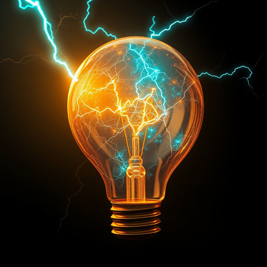 Electrified Light Bulb with Turquoise Lightning