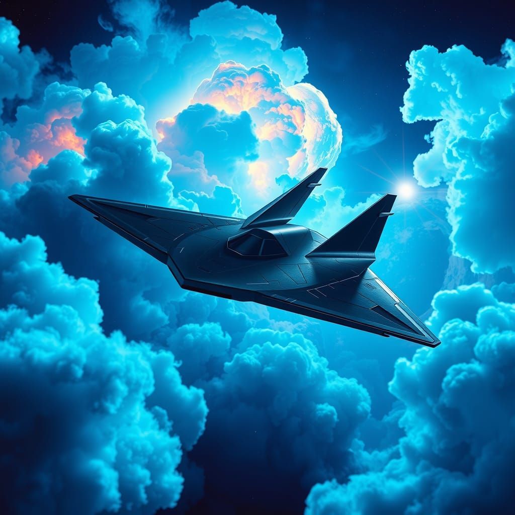 Ethereal SR-71 Spaceship Soars Through Cosmic Nebula