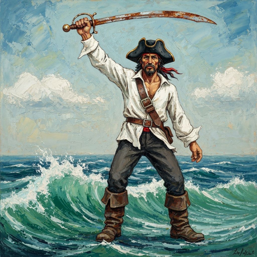 Giant Pirate Waving Sword as Impasto Painting