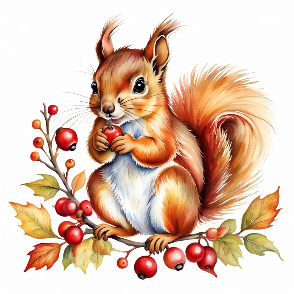 Whimsical Squirrel Illustration in Autumn Colors
