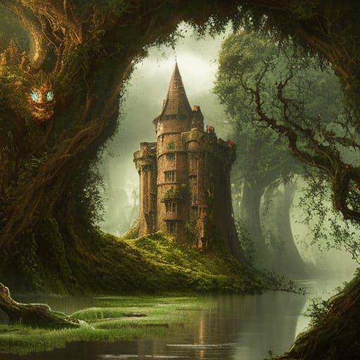 Dragon on Ruined Castle: Dark Fantasy Art