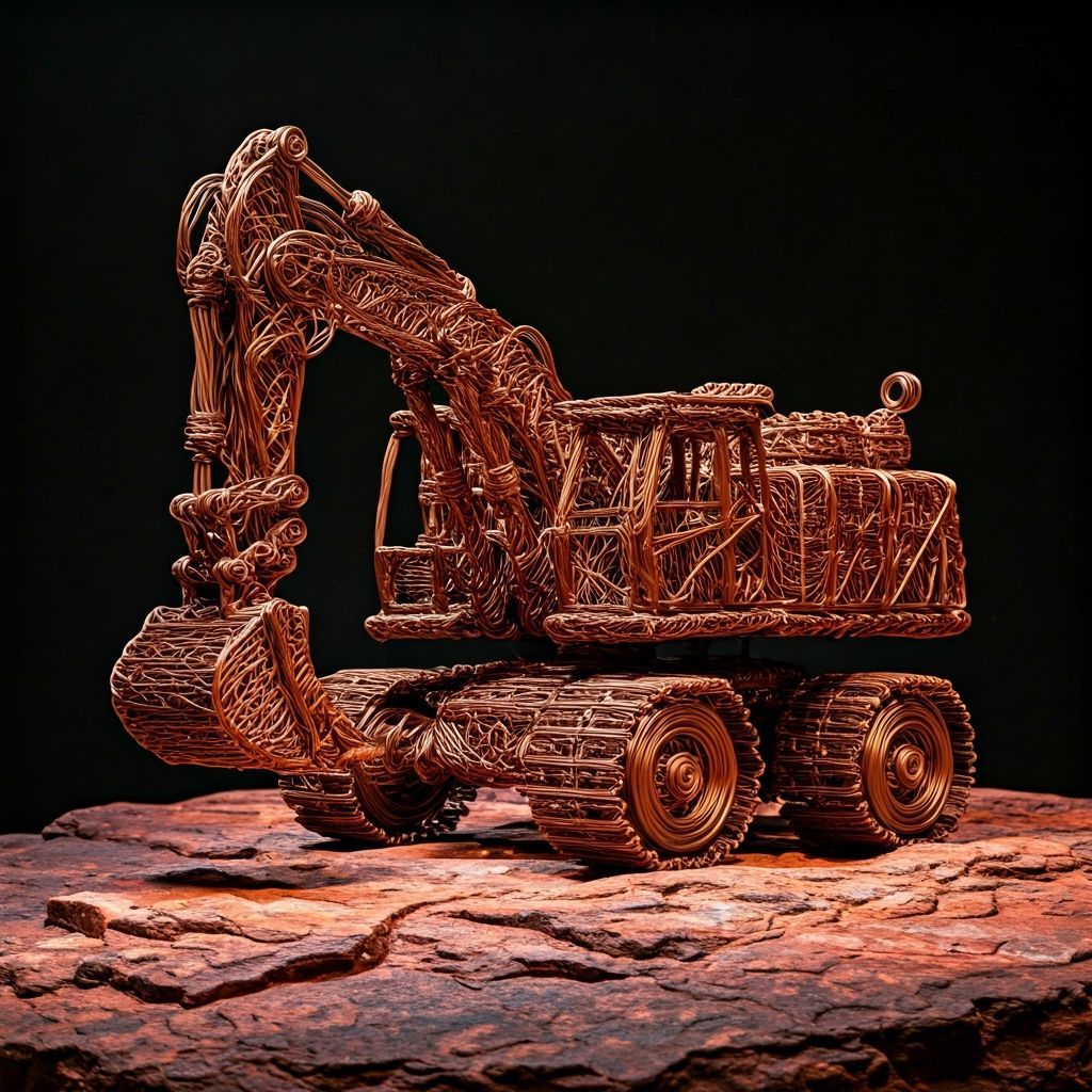 Copper Wire Excavator Sculpture in Museum Exhibition Style
