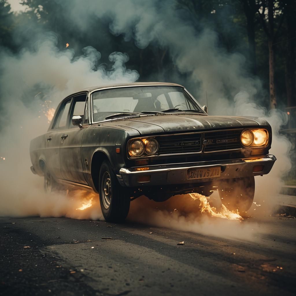 Car's Smoking Wheels in Chaotic Motion: Cinematic