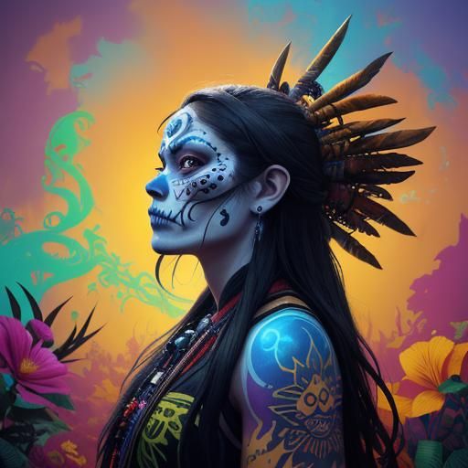 Micronesian Warrior in Day of the Dead Fantasy Art