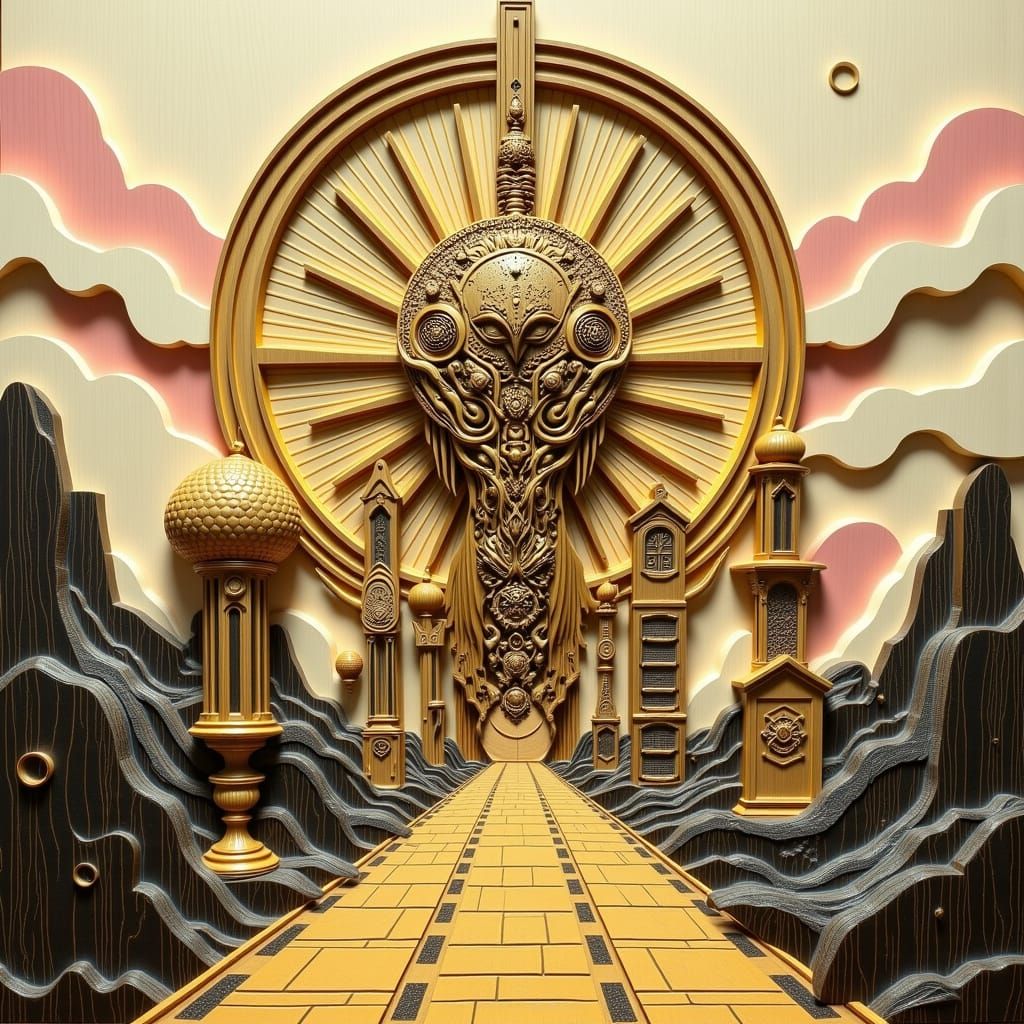 Futuristic Alien Architecture with Gold and Silver Towers