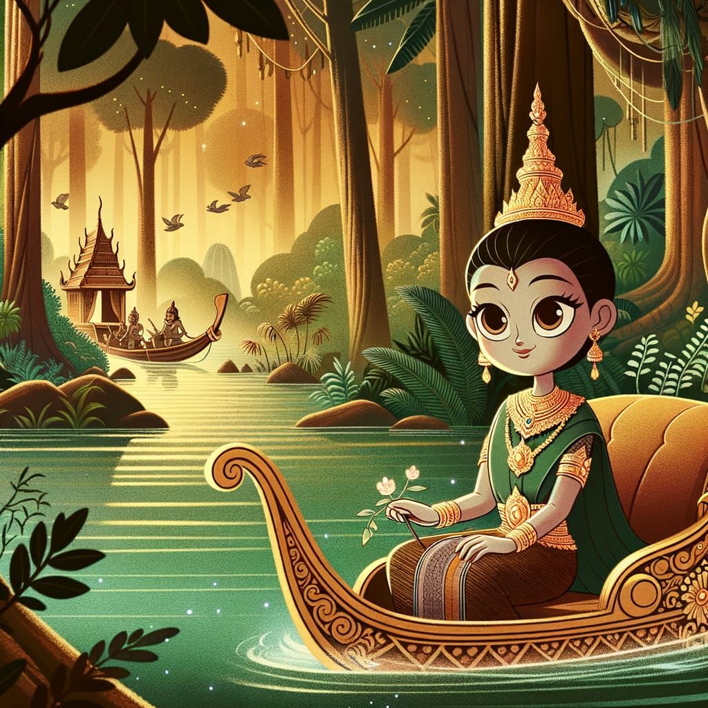 Thai Queen in Palanquin, Classic Animation Style