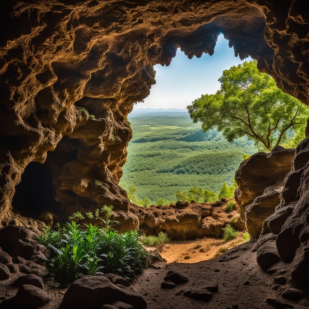 Cave View Opens to Lush Green Landscape