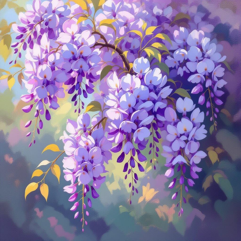 Wisteria Flowers Blooming in Impressionist Style