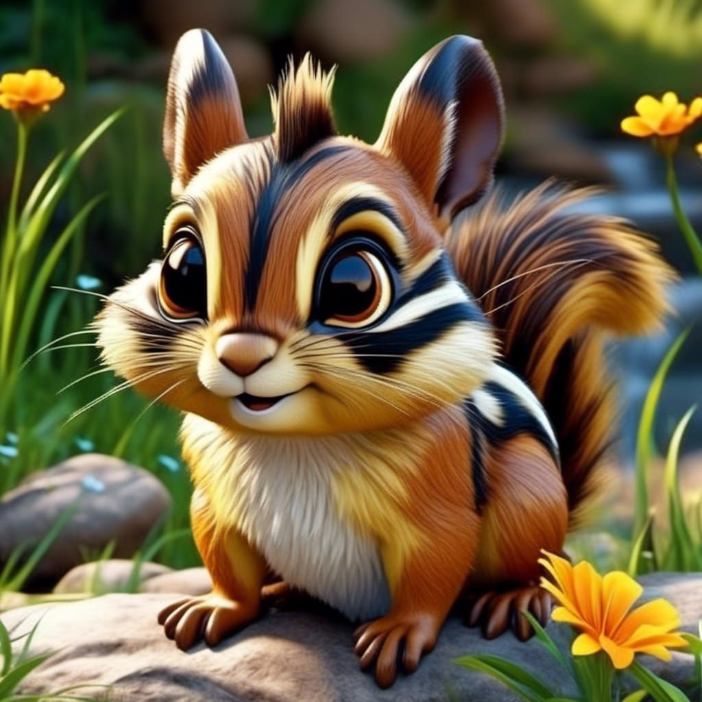 Adorable Chipmunk Portrait in Bright Spring Colors